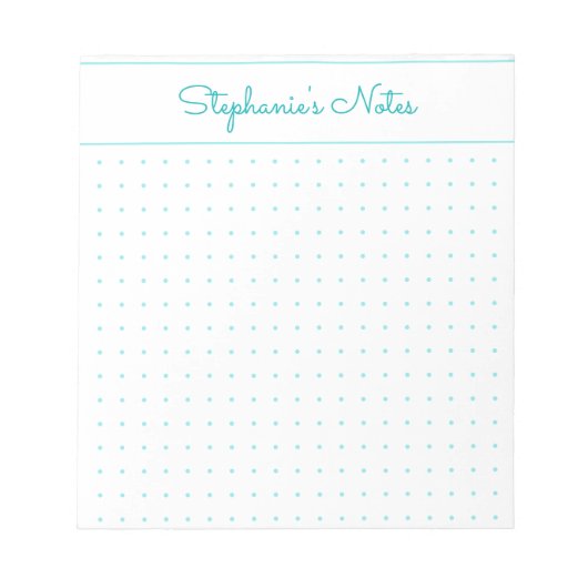 Trendy Aqua Personalized Dot Grid Notitieblok (Voorkant)