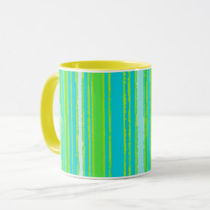 Trendy Aqua Turquoise Lime Green Stripes Patroon Mok