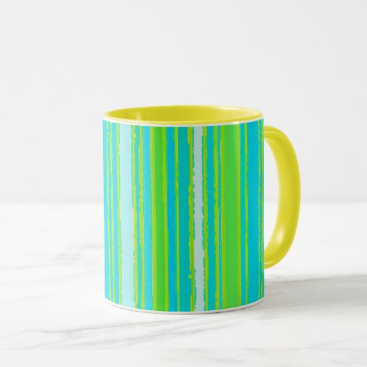 Trendy Aqua Turquoise Lime Green Stripes Patroon Mok (Voorkant rechts)