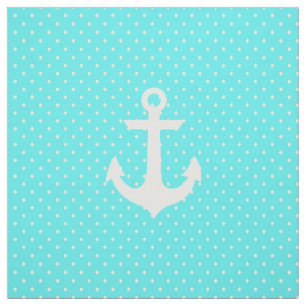 Trendy aqua white nautical anchor polka punts stof