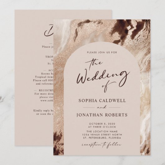 Trendy Arch Earthy Textures Gold Washes Wedding Kaart (Voorkant / Achterkant)