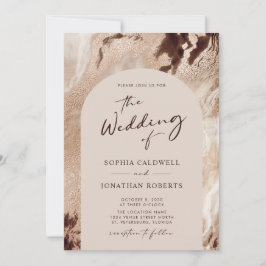 Trendy Arch Earthy Textures Gold Washes Wedding Kaart