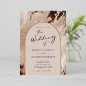 Trendy Arch Earthy Textures Real Roos Gold Wedding Folie Uitnodiging (Staand Voorkant)