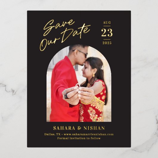 Trendy Arch FOLIE Wedding Save the Date Briefkaart (Voorkant)