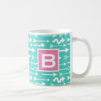 Trendy Arrows Pattern Blauwgroen en Roze Monogram