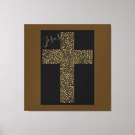 Trendy Art Afbeelding Jesus Gold Cross Brown Canvas Afdruk (Voorkant)