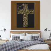 Trendy Art Afbeelding Jesus Gold Cross Brown Canvas Afdruk (Insitu (Slaapkamer))