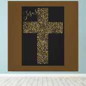 Trendy Art Afbeelding Jesus Gold Cross Brown Canvas Afdruk (Insitu (Houten vloer))