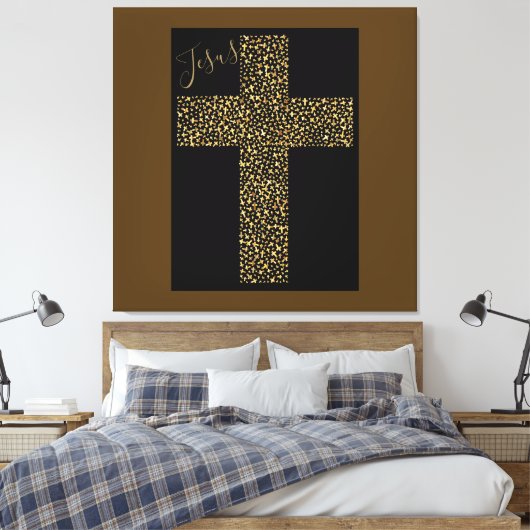 Trendy Art Afbeelding Jesus Gold Cross Brown Canvas Afdruk (Insitu (Slaapkamer))