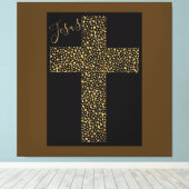 Trendy Art Afbeelding Jesus Gold Cross Brown Canvas Afdruk (Insitu (Houten vloer))