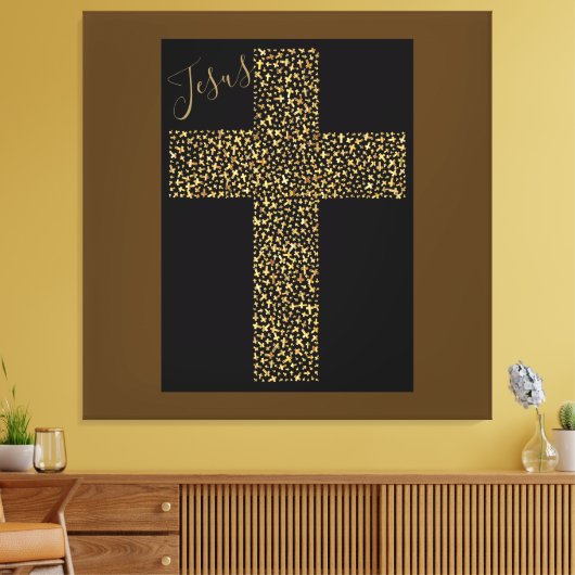 Trendy Art Afbeelding Jesus Gold Cross Brown Canvas Afdruk (Insitu (Woonkamer))