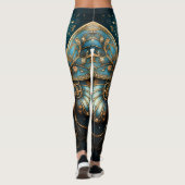 Trendy Art Deco Blauw Gouden Vlinder Yoga Leggings (Achterkant)