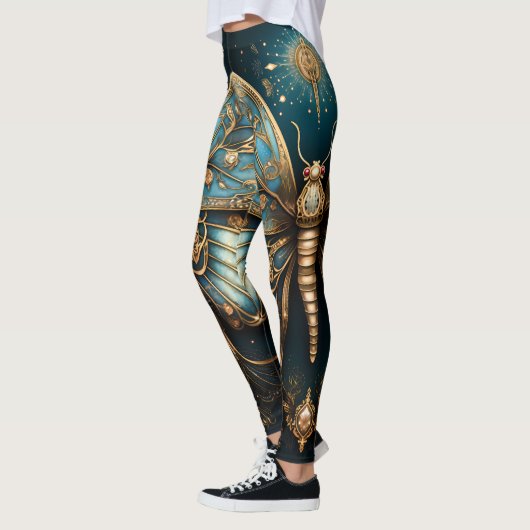 Trendy Art Deco Blauw Gouden Vlinder Yoga Leggings (Links)