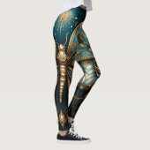 Trendy Art Deco Blauw Gouden Vlinder Yoga Leggings (Rechts)