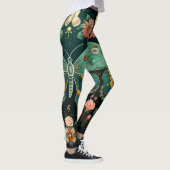 Trendy Art Deco Blauwgroen roze bloemige vlinderyo Leggings (Rechts)