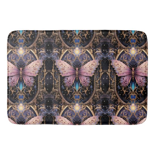 Trendy Art Deco Paarse roze gouden vlinder Badmat (Voorkant)