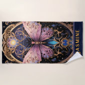 Trendy Art Deco Paarse roze gouden vlinder Strandlaken (Voorkant)