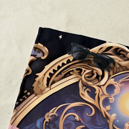 Trendy Art Deco Paarse roze gouden vlinder Strandlaken (In situ)