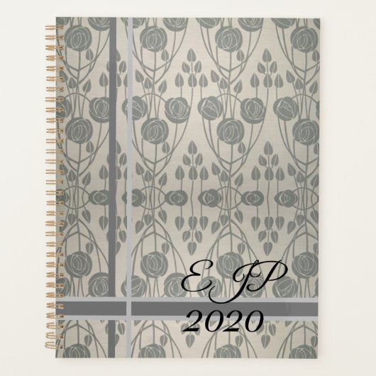Trendy Art Nouveau Designn in Grays, Monogramed Planner (Voorkant)