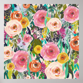 Trendy Art Painted Flowers Poster Art Print