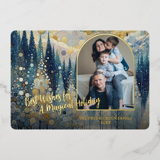 Trendy Artistieke Klassieke Winter Wonderland Kuns Folie Feestdagenkaart (Voorkant)