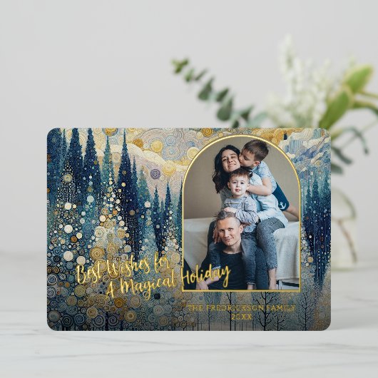 Trendy Artistieke Klassieke Winter Wonderland Kuns Folie Feestdagenkaart (Staand Voorkant)