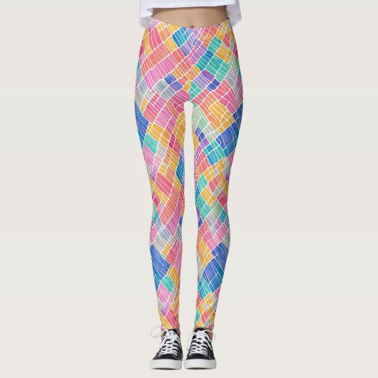 Trendy Artsy Abstract Rainbow Waterverf Pattern Leggings (Voorkant)