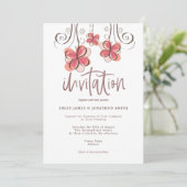 Trendy Artsy Roze Waterverf Bloemen Script Bruilof Kaart (Staand voorkant)