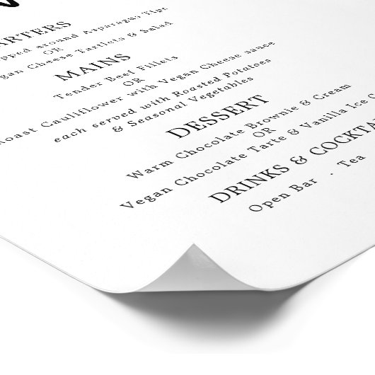 Trendy Artsy Script Text Only Wedding Menu Poster (Hoek)