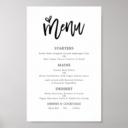 Trendy Artsy Script Text Only Wedding Menu Poster (Voorkant)