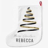 Trendy Artsy Tree Goud Zwart Naam Merry Grote Kerstsok (Achterkant)