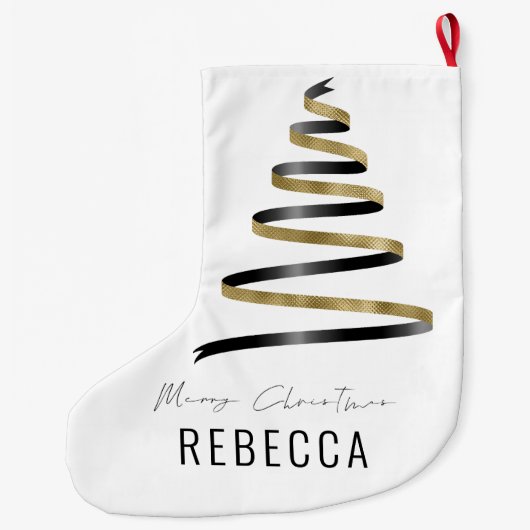 Trendy Artsy Tree Goud Zwart Naam Merry Grote Kerstsok (Achterkant)