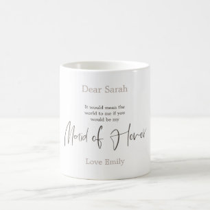 Trendy Arty Brown Script Maid of Honor verzoek Koffiemok