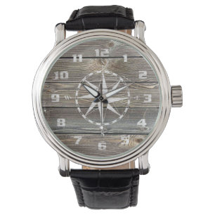 Trendy Authentic-look Wood Nautical Compass Horloge