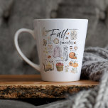 Trendy Autumn favorieten | Illustratie Waterverf Latte Mok<br><div class="desc">Gepersonaliseerd met jouw naam op de rug. Trendy waterverf tekende handtekeningen van najaarsfavorieten. Dit zijn geweldige cadeautjes! Ga een paar goodies naar binnen en maak iemands dag! Als je verschillende objecten wilt zien, kun je me gewoon een bericht sturen. Voeg uw douanetekst aan dit ontwerp toe door de "Edit this...</div>