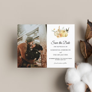 Trendy Autumn Waterverf Pumpkin & Flowers Aankondigingskaart