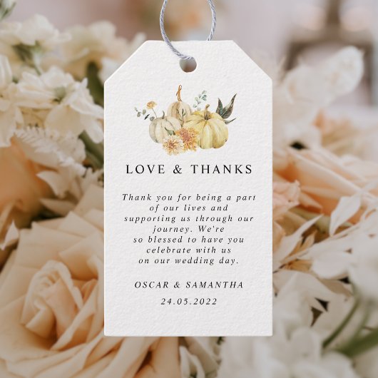 Trendy Autumn Waterverf Pumpkin & Flowers Cadeaulabel