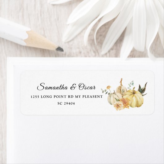 Trendy Autumn Waterverf Pumpkin & Flowers Etiket (Insitu)