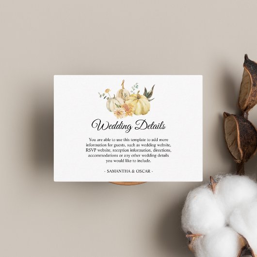 Trendy Autumn Waterverf Pumpkin & Flowers Informatiekaartje