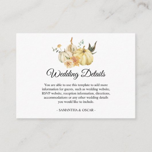 Trendy Autumn Waterverf Pumpkin & Flowers Informatiekaartje (Voorkant)