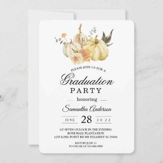 Trendy Autumn Waterverf Pumpkin & Flowers Kaart (Voorkant)