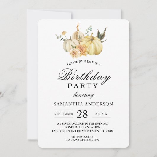 Trendy Autumn Waterverf Pumpkin & Flowers Kaart (Voorkant)