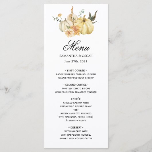 Trendy Autumn Waterverf Pumpkin & Flowers Menu (Voorkant)