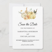 Trendy Autumn Waterverf Pumpkin & Flowers Save The Date (Voorkant)