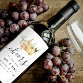 Trendy Autumn Waterverf Pumpkin & Flowers Wijn Etiket