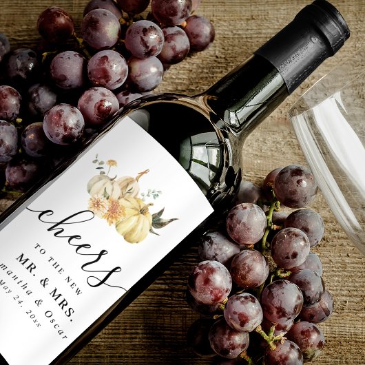 Trendy Autumn Waterverf Pumpkin & Flowers Wijn Etiket