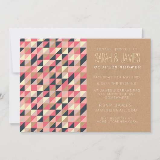 Trendy Aztec Triangles Couples Shower Party Invite Kaart (Voorkant)