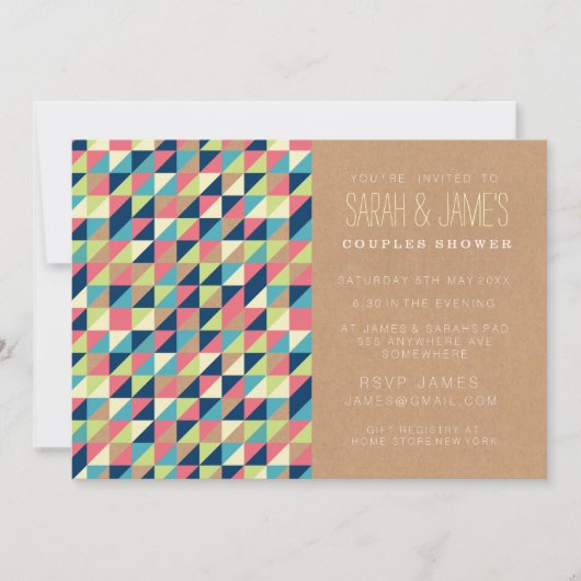 Trendy Aztec Triangles Couples Shower Party Invite Kaart (Voorkant)