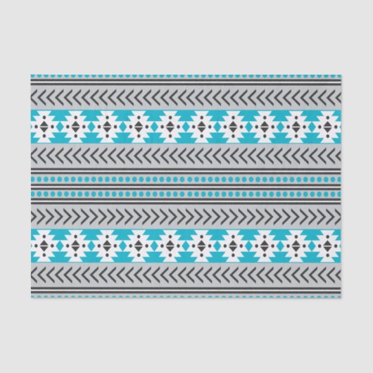 Trendy Aztec Tribal Print Geometric Pattern Blue Tissuepapier (Voorkant)