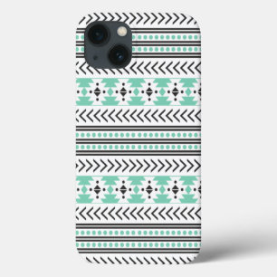 Trendy Aztec Tribal Print Geometric Pattern Green iPhone 13 Hoesje